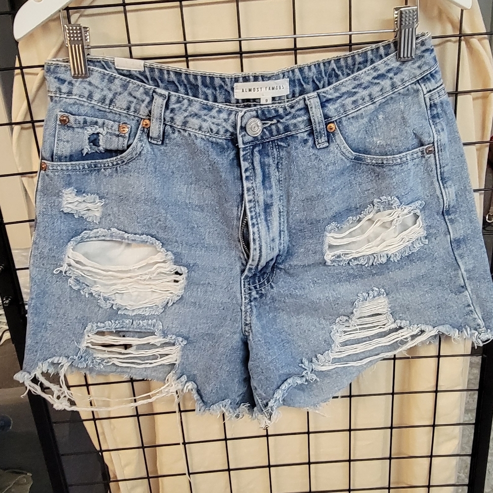 Almost Famous Light Blue Distressed Jean Shorts Size 9